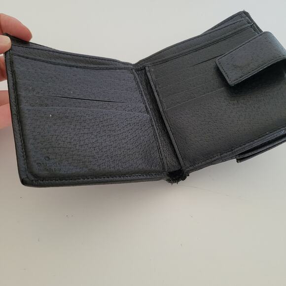 GUCCI GG Logo Plate Canvas Leather Card Bil Wallet Medium Monogram Bifold Black - Picture 3 of 14